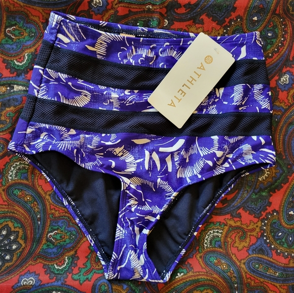 NWT Athleta Purple and white floral high waisted bikini bottoms size xxs - Picture 4 of 7